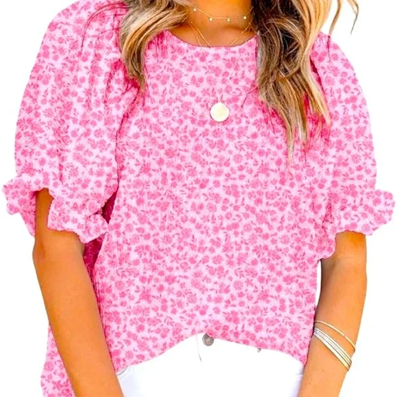 Floral Print Pretty Pink Blouse - Picture 2 of 5